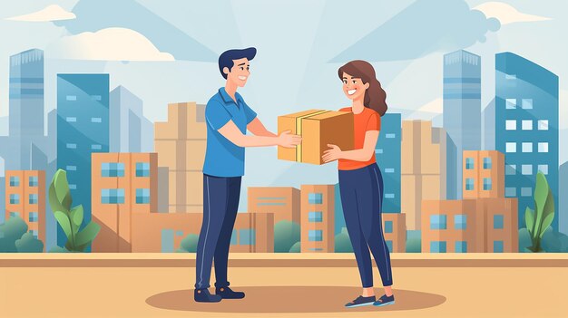 Profession courier gives box a womanHome delivery service