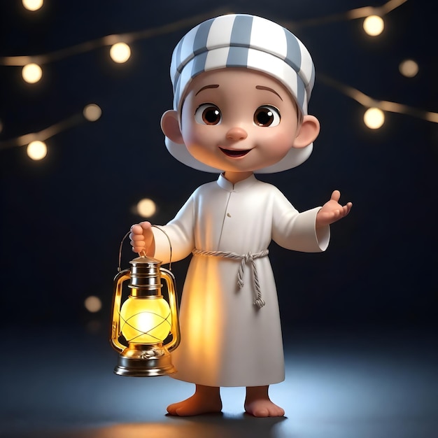 Foto modello 3d professionale un personaggio di cartone animato di una lanterna per bambini per festeggiare il ramadan