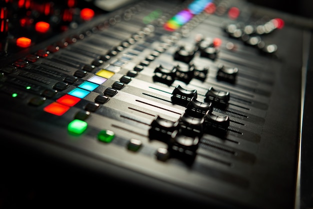 Professional audio mixing console close-up