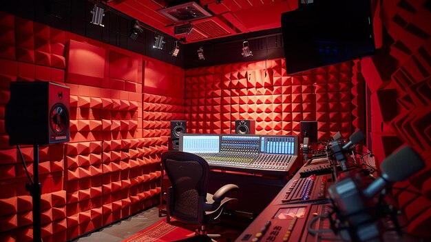 Professional audio recording studio with mixing console speakers and soundproofing