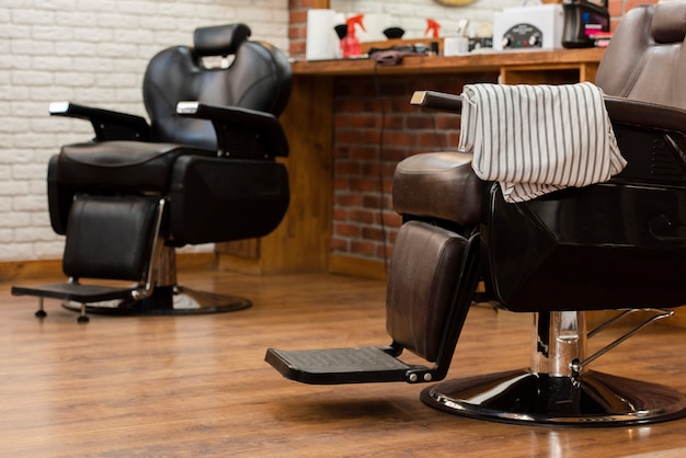 Professional barbershop leather empty chairs 