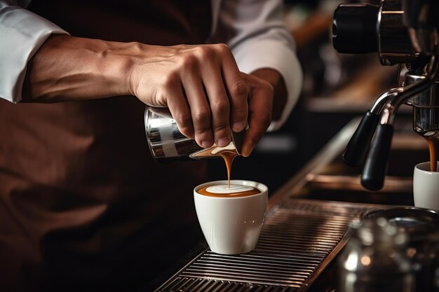 Professional barista making coffee