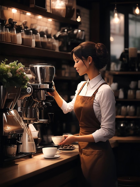 Foto barista professionista che prepara il caffè con luci cinematografiche