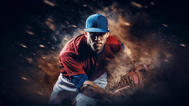 Photo professional baseball player in action on grand arena generative ai