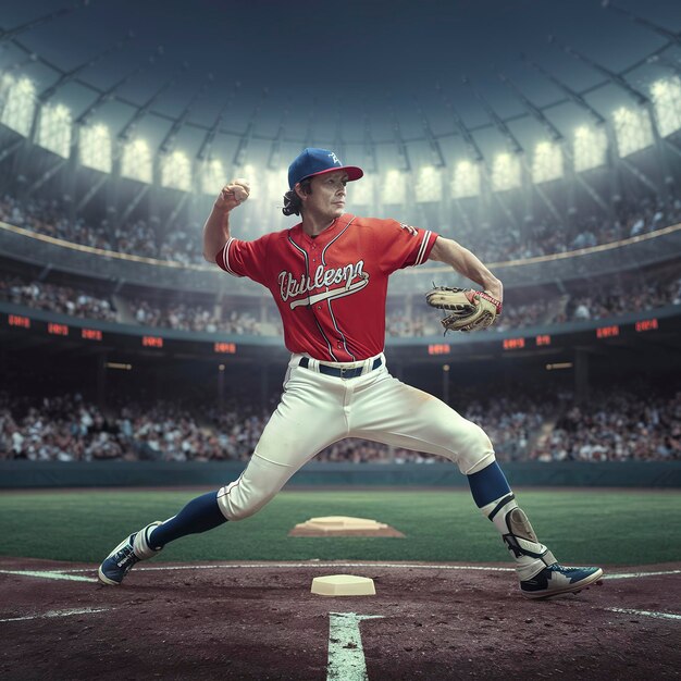 Photo professional baseball player in action on grand arena