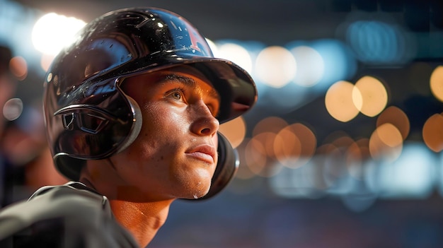 Professional Baseball Player in Action at Stadium with Blurred Background