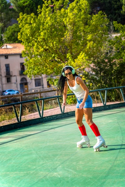 Professional beautiful woman roller skating