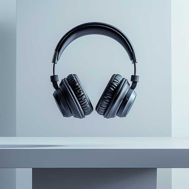 Professional Black Studio Headphones Floating