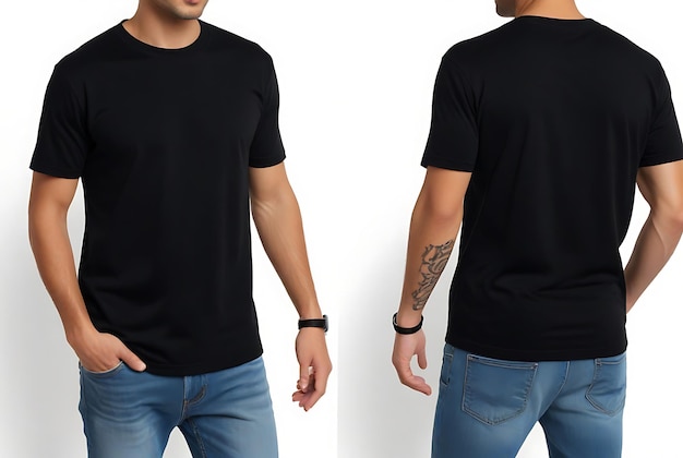 Photo professional black tshirt mockup worn by a man