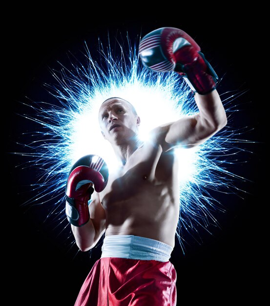 professional boxer isolated in black background dark