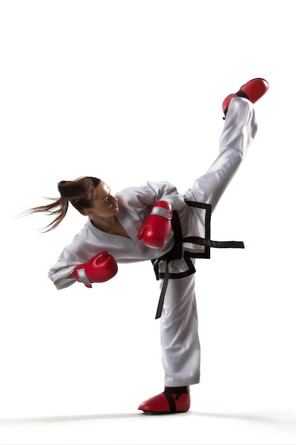 Professional boxer in white isolated background