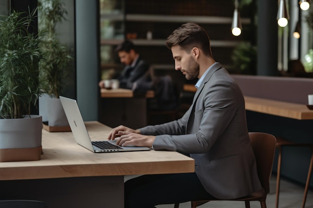 Professional business man working on a laptop computer