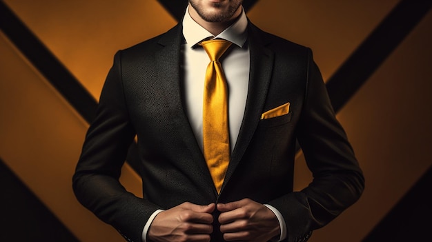 Professional businessman suit with gold tie and gold background