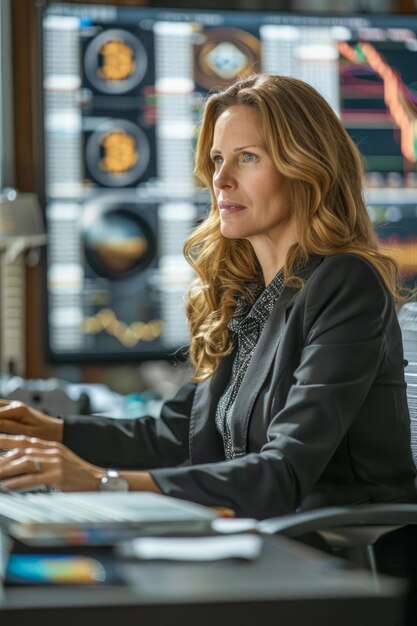 Photo professional businesswoman working at her office desk with concentration and confidence