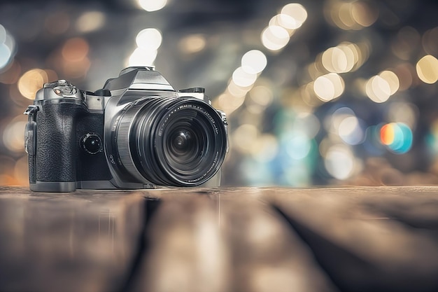 профессиональная камера на деревянном фоне место для текстапрофессиональная камера на деревянном фоне