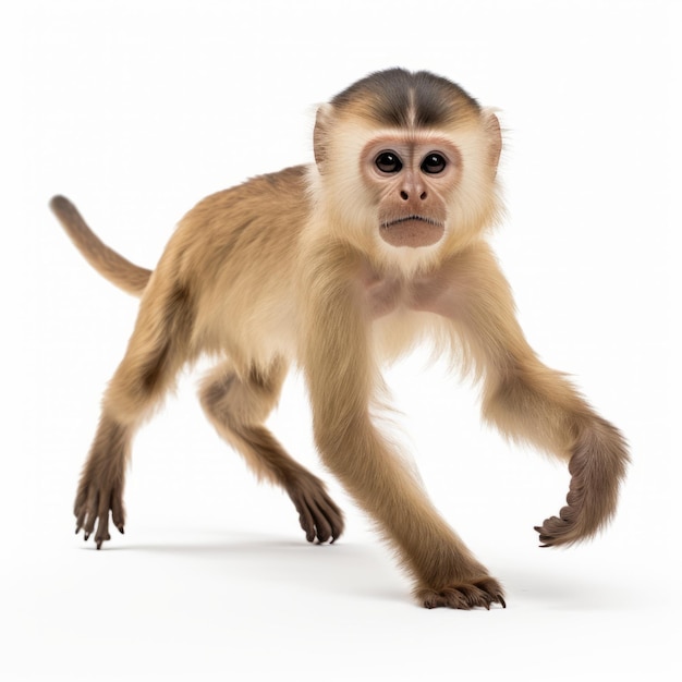 Professional Capuchin Monkey Photo Brown Monkey In Motion On White Background