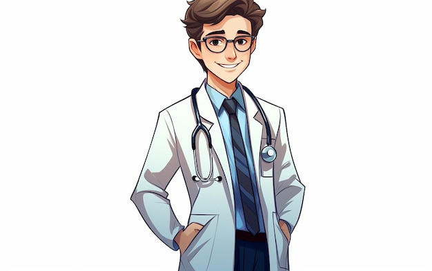 Professional Care HandDrawn Cartoon Male Doctor Illustration