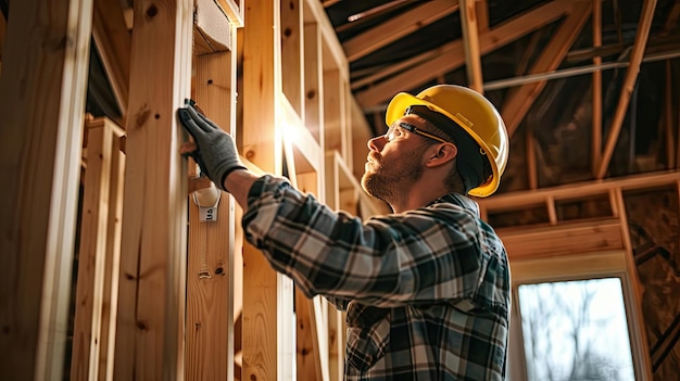 Professional carpenter framing a wall Construction renovation woodworking skilled labor craftsmanship contractor expertise reliable quality framing Generated by AI