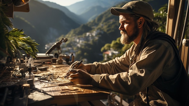 Professional carpenter working in the table