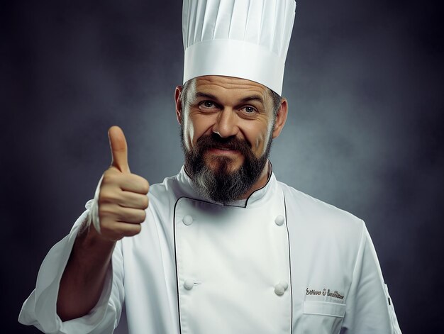 Photo professional chef man showing sign for delicious