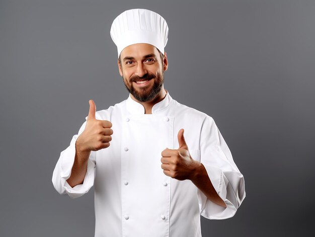 Photo professional chef man showing sign for delicious