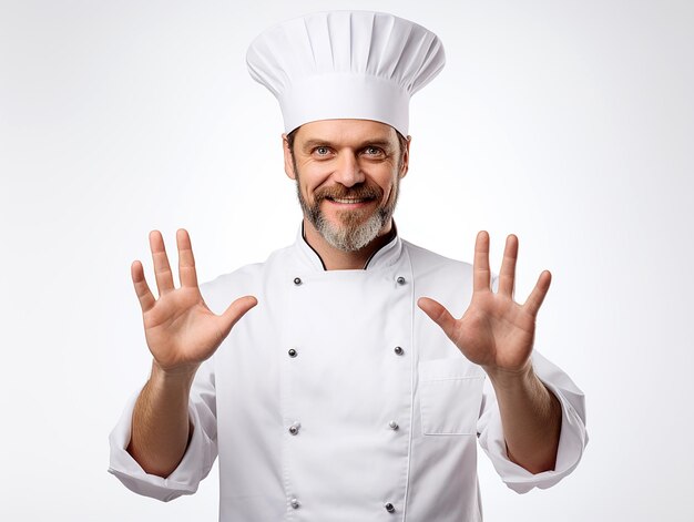 Photo professional chef man showing sign for delicious