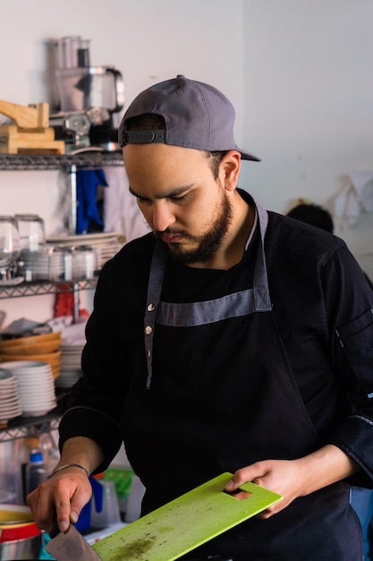 Professional chef preparing food.