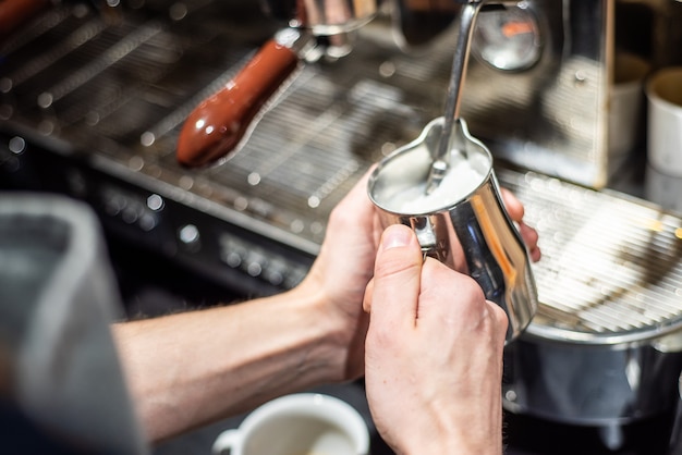 Professional coffee making in cafe