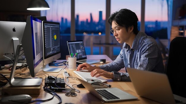 Photo professional computer expert working at home