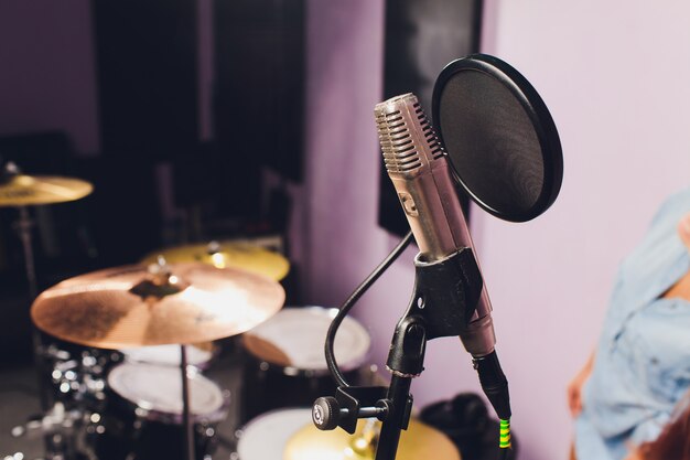 Professional condenser studio microphone, Musical Concept. recording