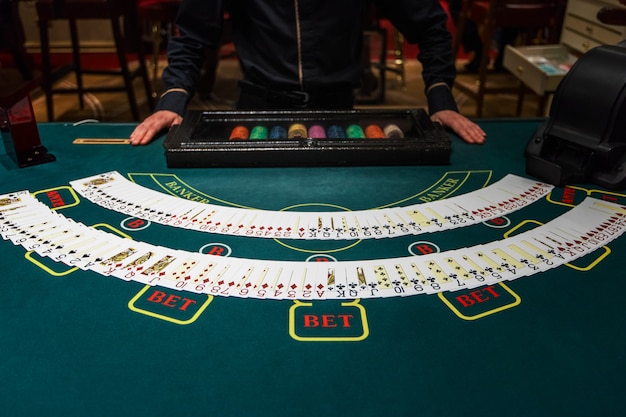 Professional croupier during cards