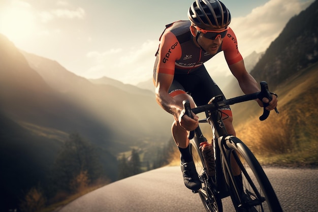 Photo a professional cyclist racing through a scenic generative ai