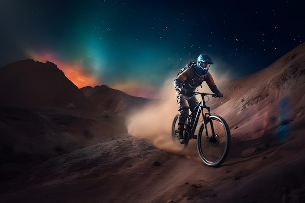 Professional cyclist training on mars Neural network AI generated