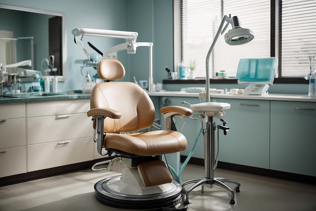 Фото Профессиональные стоматологические инструменты и стул в стоматологическом кабинете