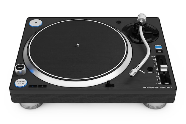 Professional DJ Turntable Vinyl Record Player on a white background. 3d Rendering