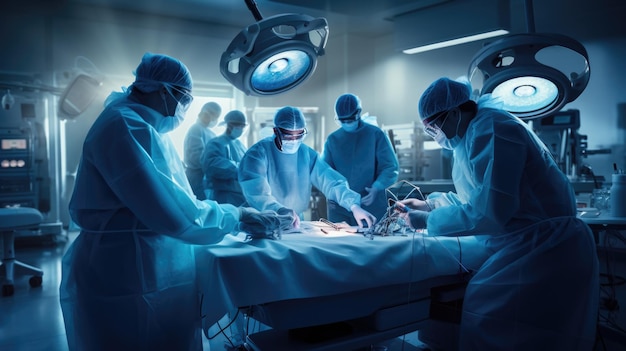 Фото Профессиональный врач с командной работой, выполняющий хирургическую операцию на пациенте в больнице