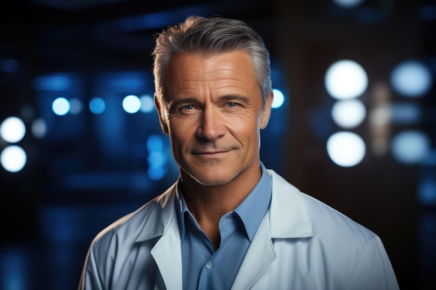 Professional doctor therapist neurosurgeon medical practice nurse successful intelligent experienced positive with a smile on his face conducting an appointment avatar with copy space