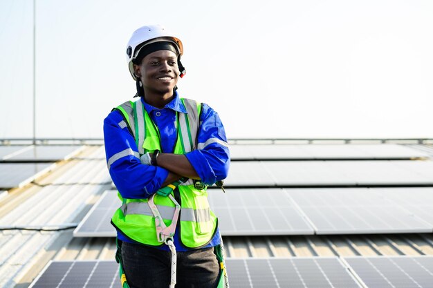 Professional engineer technician with safety helmet checking system