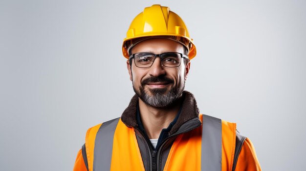 Professional engineer wearing safety vest and hardhat walks through modern factory workshop uses di