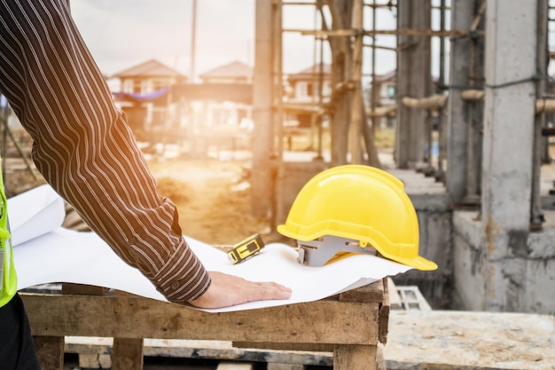 professional engineer worker at the house building construction site