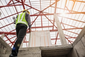 Professional engineer worker at the house building construction site