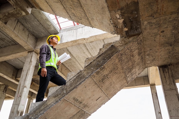 professional engineer worker at the house building construction site