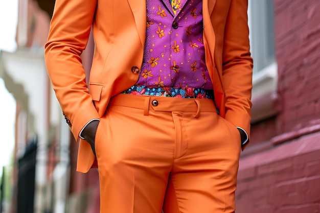 Photo professional fashion shoot with a colourful business suit