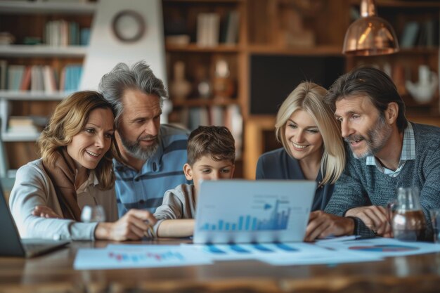 Professional financial advisor illustrating wealth growth strategies to multigenerational families