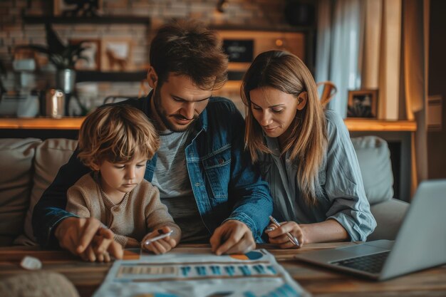 Photo professional financial advisor illustrating wealth growth strategies to multigenerational family