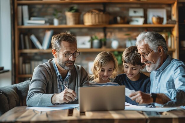 Professional financial advisor illustrating wealth growth strategies to multigenerational familyx9