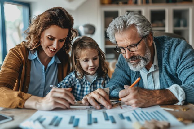 Professional financial advisor illustrating wealth growth strategies to multigenerational familyx9