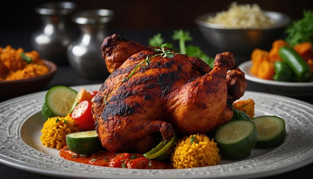 Photo a professional food photographer skillfully capture the intricate details of the tandoori chicken an