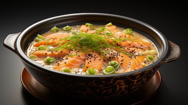 Foto fotografia professionale di zuppa di miso con salmone