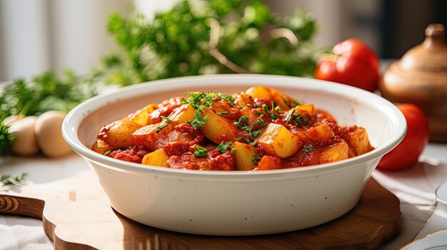 Foto fotografia professionale di food di gulasch di patate